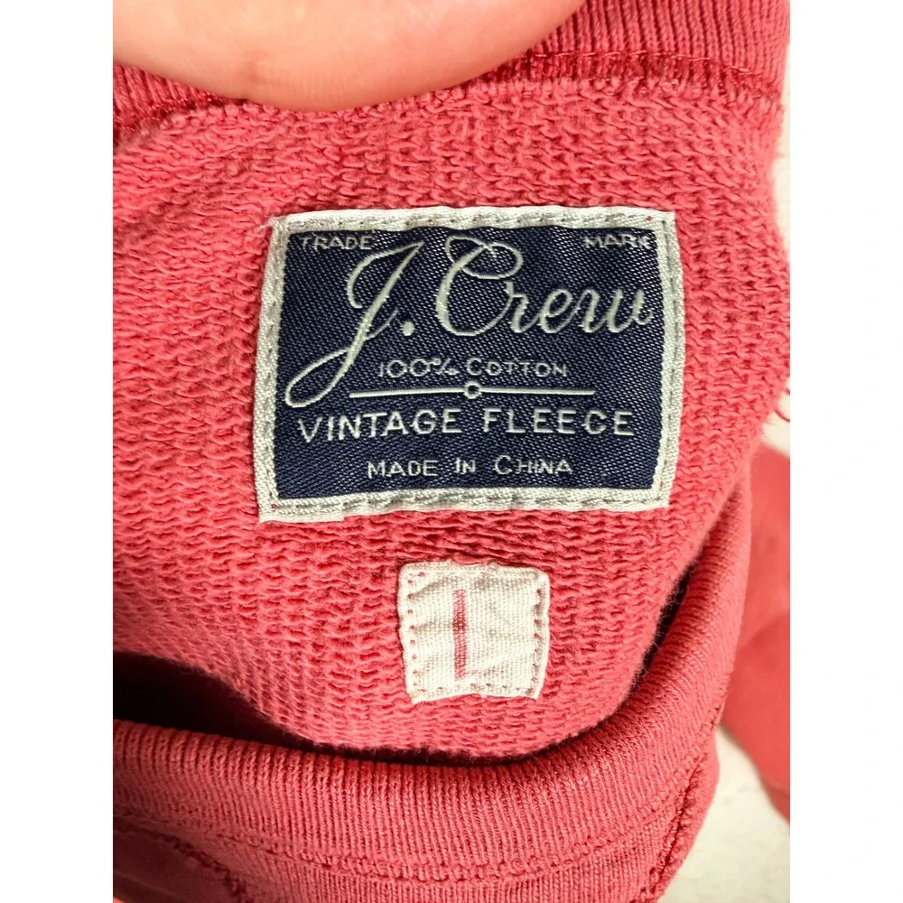 J.Crew Vintage Fleece Crewneck Sweatshirt V-Stitch Men's L Faded Red Coral